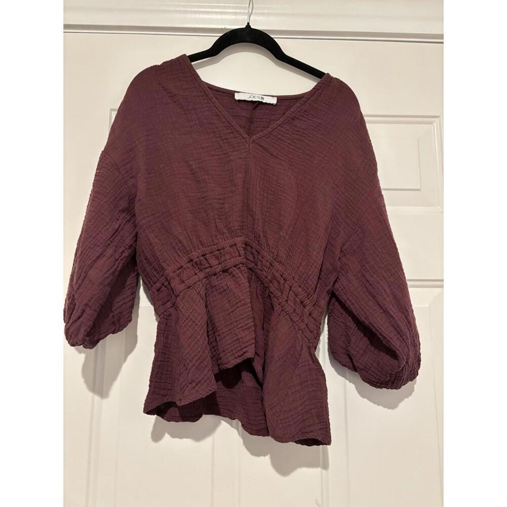 Women's sz S Joe's Jeans maroon gauze cotton short sleeve blouse #1208
